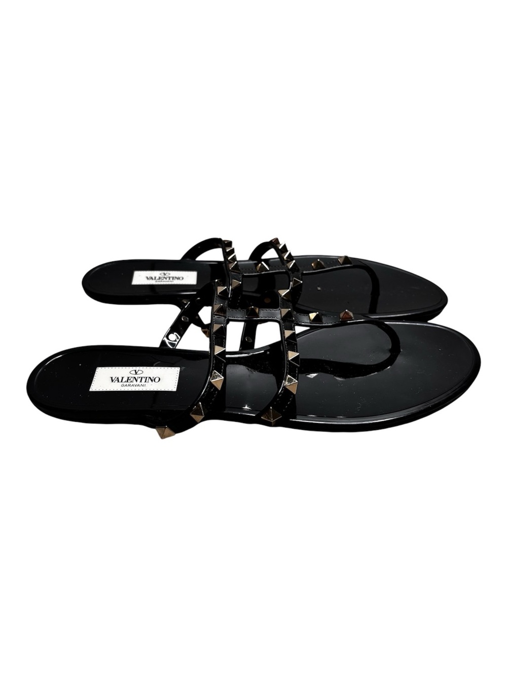 Valentino Garavani Black Rockstud Jelly Slide Sandal Flip Flop Size 40